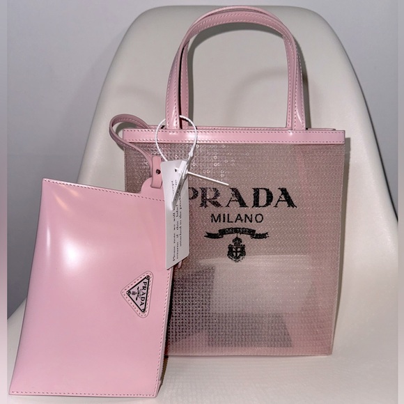 Prada NWT Pink Sequined Mesh Mini Tote - Picture 2 of 4
